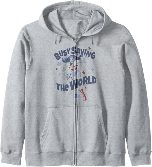 DC Comics Wonder Woman Busy Saving The World Text Poster Zip Hoodie, Gift For Fans