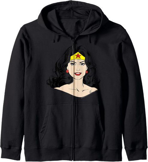 DC Comics Wonder Woman Large Face Portrait Zip Hoodie, Gift For Fans