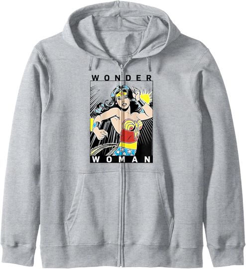 DC Comics Wonder Woman Vintage Style Comic Book Poster Zip Hoodie, Gift For Fans