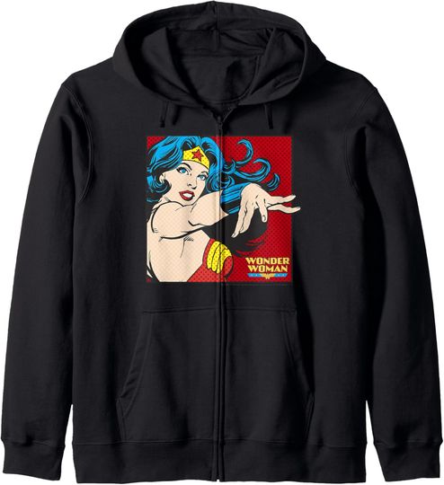 DC Comics Wonder Woman Retro Pop Art Portrait Zip Hoodie, Gift For Fans