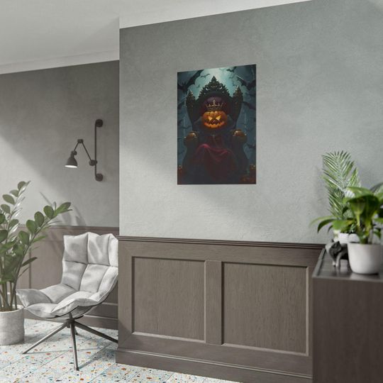 Discover Pumpkin King Poster: Bats & Moonlight Art, Crowned Halloween Royalty