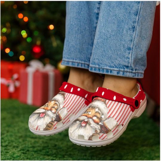 Discover Christmas Clogs for Women | Santa the Wino EVA Clogs | Funny Holiday Shoes | Wine Lover Gift | Santa Drinking Clogs Christmas Party Footwear