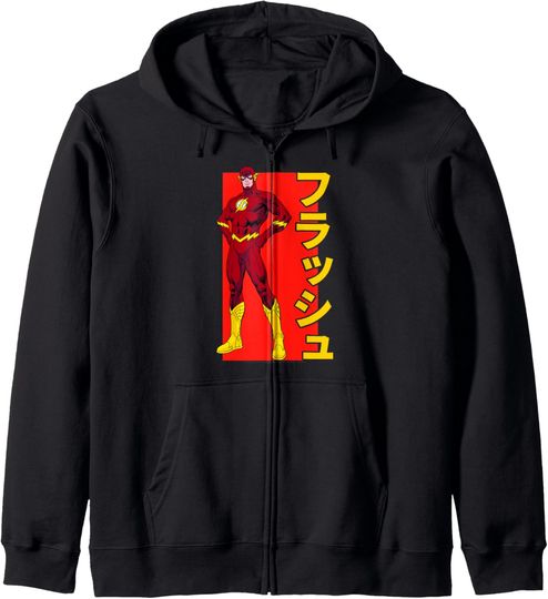 DC Comics The Flash Bold Kanji Portrait Zip Hoodie, Gift For Fans