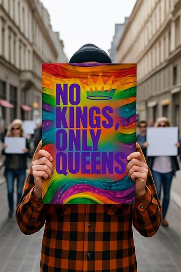 Discover No Kings Protest Sign - No Kings Only Queens Pride Poster: Rainbow LGBTQI Art (Digital Download)