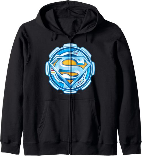DC Comics Superman Chrome Gear Chest Logo Zip Hoodie, Gift For Fans
