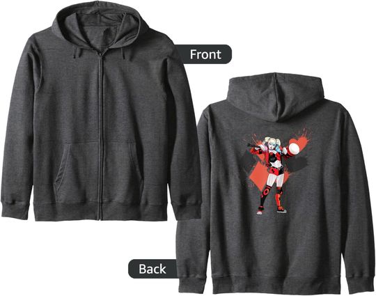 Harley Quinn Diamonds and Hearts Zip Hoodie, Gift For Fans