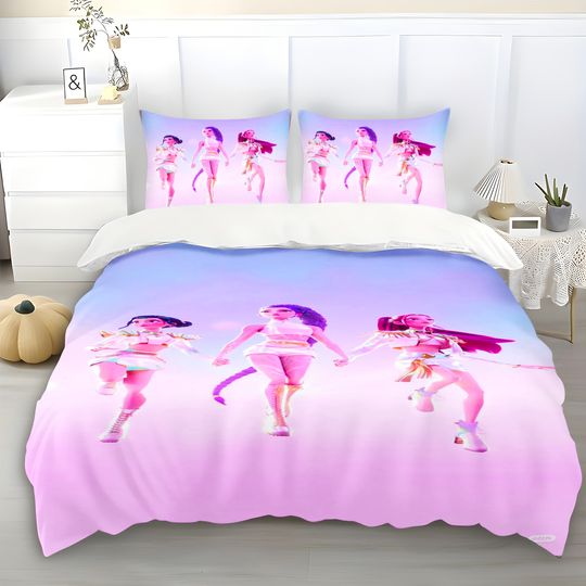 Discover K-Pop Demon Hunters Themed Bedding Set Colorful Print Duvet Cover & Bed Sheet Student Dormitory Textile Kid Gift