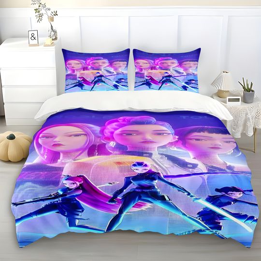 Discover K-Pop Bedding Set Demon Hunters Themed Colorful Print Polyester Student Dormitory Bed Sheet Duvet Cover Kid Gift Home Textile