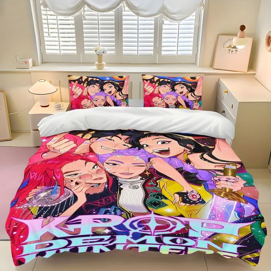 Discover K-Pop: Demon Hunters Duvet Cover Set Cute Bedding with Pillowcases Great Gift Kids Bedroom Decor Perfect for Guest Room Home