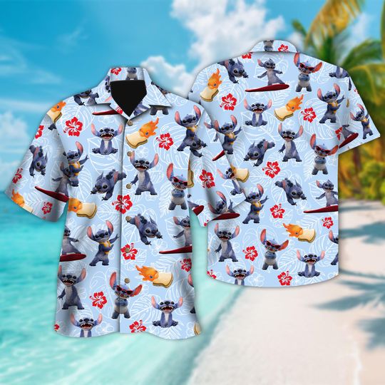 Discover Stitch Movie Hawaiian Shirt, Lilo & Stitch Hawaii Shirt, Stitch Live Action Button Up Shirt Holiday, Stitch Blue Alien Hawaiian Shirt