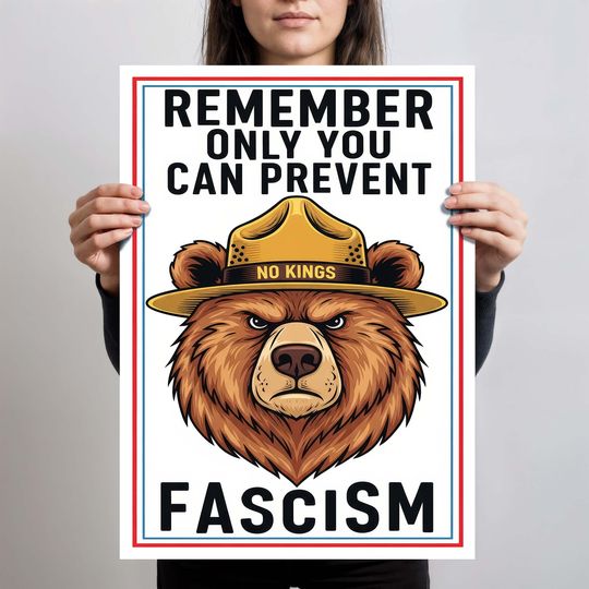 Discover No Kings Protest Sign PRINTABLE, Bear Refuse Fascism Political Activist Rally Sign, Anti-Trump No Kings Protest Poster Digital Download