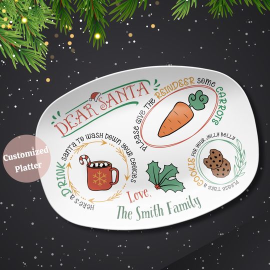 Personalized Santa Treats Plate, Santa Cookie Plate, Christmas Eve Dish, Xmas Holiday Cookie Plate Tray, Family Tradition Platter, Kids Gift