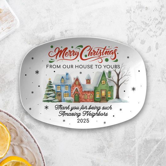 Neighbor Merry Christmas Plate , Thank You Gift, Appreciation Platter Gift For Neighbors, Neighbor Plate Gift, Neighbor Moving Away Platter