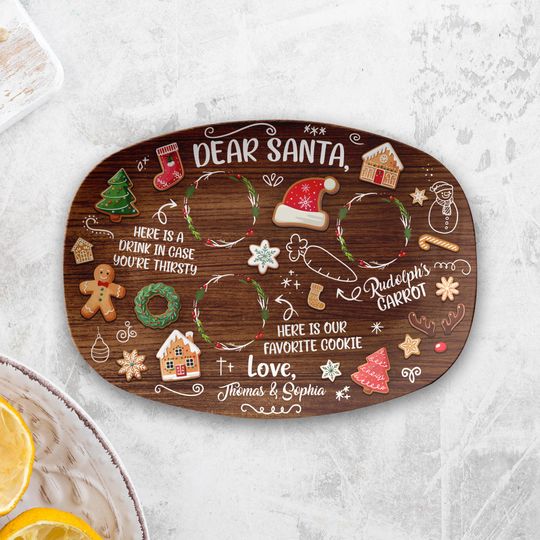 Personalized Cookies for Santa Christmas Plate, Custom Santa Cookie Platter Gift, Christmas Holiday Cookie Plate, Carrots For Reindeer Plate