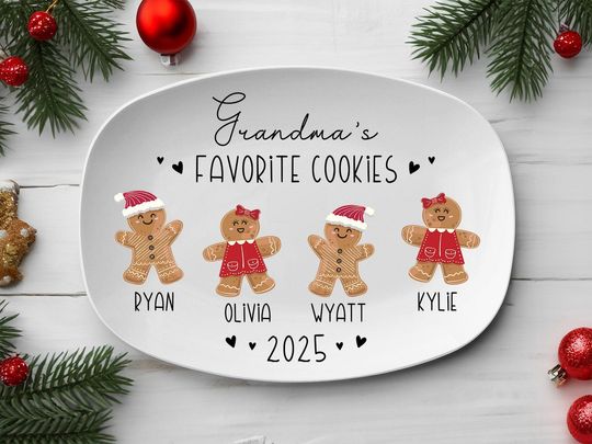 Discover Grandma Gift, Grandma's Favorite Cookies Plate, Family Platter, Personalized Gingerbread Christmas Plate, Grandma Plate