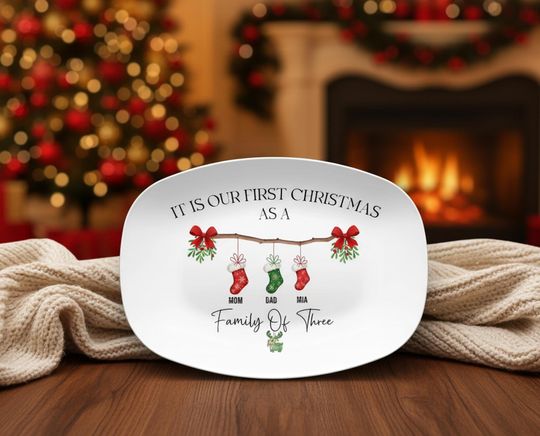 Discover Personalized First Christmas Family Plate: Shatterproof, BPA-Free, Made in USA 10x14 Platter