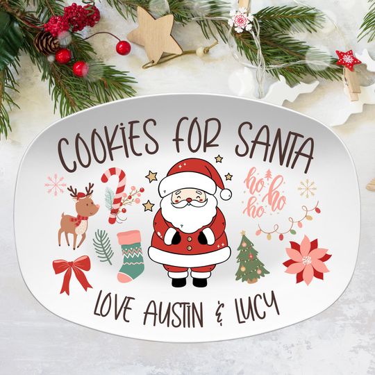 Discover Personalized Cookies for Santa Christmas Platter, Custom Holiday Serving Tray Gift, Kids Name Plate, Customized Xmas Present, Cute Gift Idea