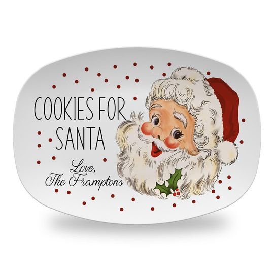 Personalized Cookies For Santa Christmas Platter, Santa Plate, Custom Holiday Tray, Polymer Plastic