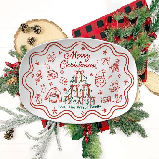 Personalized Christmas Platter, Custom Holiday Serving Tray with Family Name, Merry Xmas Plate Festive Gift for Family Gatherings Home Decor