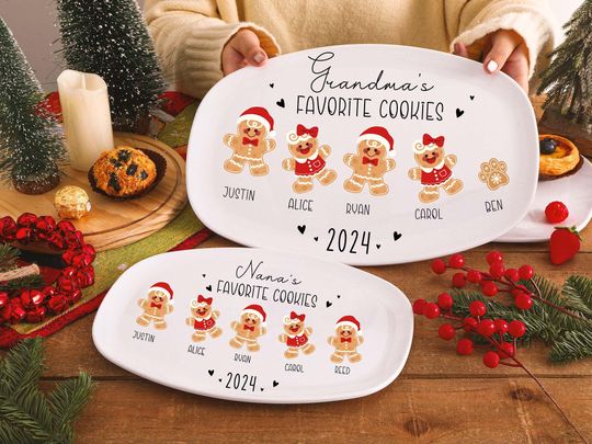 Grandma's Favorite Cookies Plate,Family Platter,Grandma Gift,Personalized Gingerbread Christmas Plate,Grandma Plate,Grandma Nana Gifts