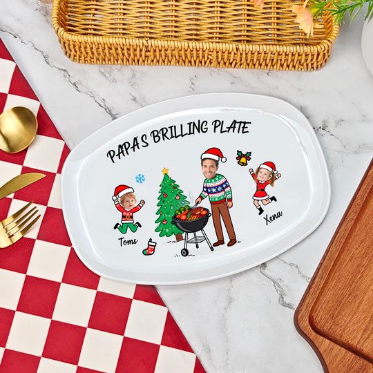 Discover Dads Grilling Plate, custom photo baking tray with child's name, gift for dad, family Christmas gift