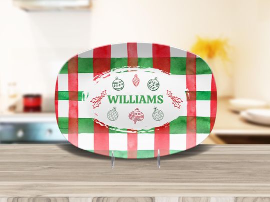 Discover Christmas Personalized Serving Platter, Custom Family Name Holiday Dinner Tray, Holiday Party Hostess Gift, Foodsafe Home Decor Plate