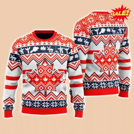Discover Christmas Canada Maple Leaf Sweater, Ugly Sweater For Men & Women