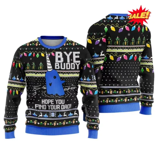 Discover Bye Buddy Ugly Christmas Sweater, Elf Movie Narwhal Scene Holiday Sweatshirt