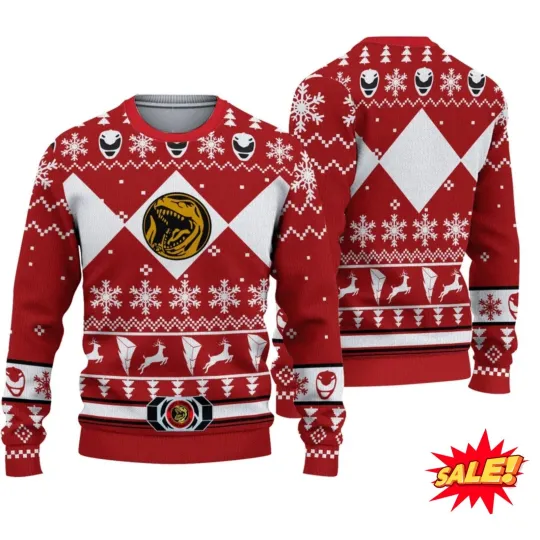 Discover Mighty Morphin Red Power Ranger Ugly Christmas Sweater