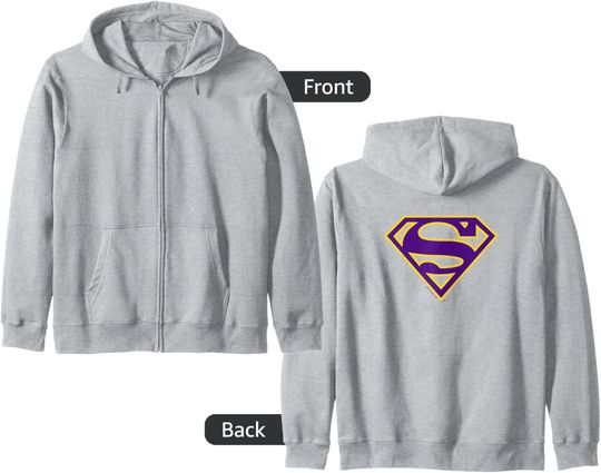 Discover Superman Purple & Gold Shield Zip Hoodie, Gift For Fans