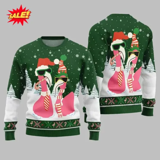 Discover Cool Flamingo Ugly Christmas Sweater 2025, Funny Holiday with Santa