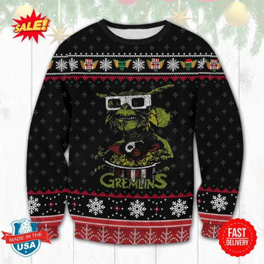 Gremlins Ugly Christmas Sweater – Funny Retro 80s Movie Holiday Jumper