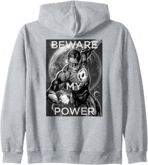Green Lantern Beware My Power Grayscale Zip Hoodie, Gift For Fans