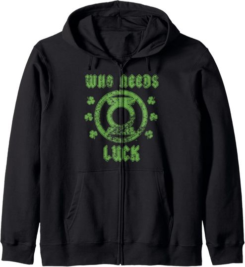 Discover DC Comics St. Patrick's Day Green Lantern Who Needs Luck Zip Hoodie, Gift For Fans