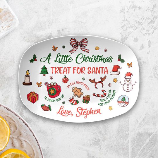 Personalized Christmas Plate, Custom Name Santa Cookie Plate, Custom Cute Kids Cookie Plate, Kids Name Christmas Plate, Cookie Plate Gift