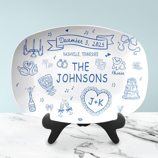 Personalized Engagement Plate Gift, Custom Wedding Serving Platter Gift, Bridal Plate Gift With Names, Date & Location, Wedding Decor Gifts