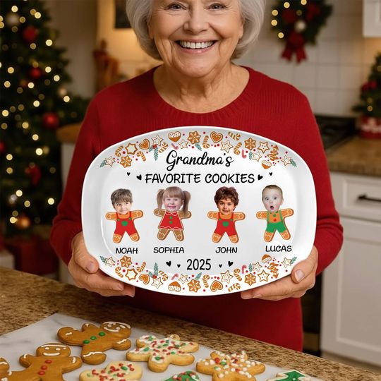 Discover Personalized Grandma's Favorite Cookies Plate, Custom Face Photo Gingerbread Christmas Plate, Grandma Plate From Grandkids, Xmas Nana Plate
