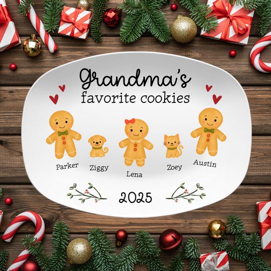 Personalized Grandma Christmas Platter, Custom Holiday Serving Tray, Grandchildren's Names Cookie Plate Gift Nana, Customized Xmas Present