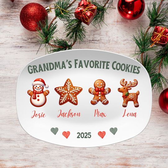 Discover Personalized Grandma Christmas Platter, Custom Holiday Serving Tray, Grandchildren's Names Cookie Plate Gift Nana, Customized Xmas Present