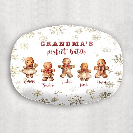 Discover Personalized Grandma's Perfect Batch Christmas Platter, Family Platter, Christmas Gingerbread Grandkids With Names, Grandma Nana Gifts