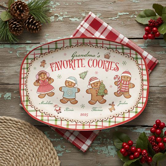 Discover Grandmas Holiday Cookies Plate, Personalized Gingerbread Christmas Decor with Names, Unique Grandma Gift, Christmas Gifts for Grandma