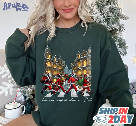 Discover Comfort Horror Characters Christmas Shirt, Horror Movie Xmas, Merry Christmas Horror Nights 2025, Holiday Christmas Friends Group Matching