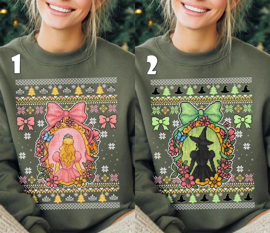 Wicked Glinda And Elphaba Shirts, Wicked Change For Good Christmas, Pink Or Green, Witch Sweater, Xmas Gifts For Bestie Shirt
