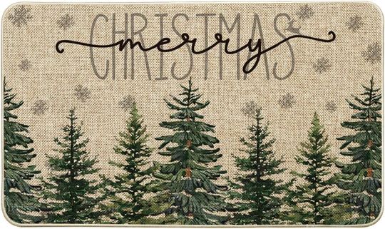 Discover Artoid Mode Pine Trees Snowflakes Merry Christmas Welcome Decorative Doormat, Seasonal Winter Xmas Low-Profile Rug Switch Mat for Outdoor 17x29 Inch