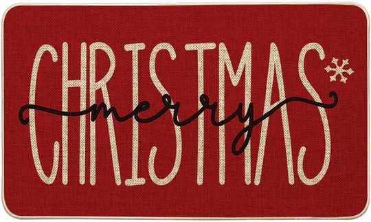 Discover Artoid Mode Red Merry Christmas Snowflake Welcome Decorative Doormat, Seasonal Winter Low-Profile Floor Rug Switch Mat for Outdoor 17x29 Inch