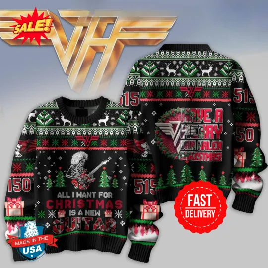 Discover Van Have A Merry van With A New Guitar Christmas Ugly Sweater