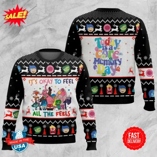 It’s Okay To Feel All The Feels Inside Out Ugly Sweater, Inside Out 2 Christmas