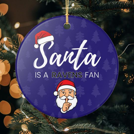 Santa is a Baltimore Ravens Fan Christmas Ornament Gift, Funny Christmas Ornament Ravens Gift, Secret Santa Gift, Ravens Football Decor