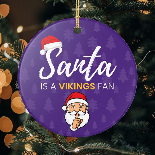 Santa is a Minnesota Vikings Fan Christmas Ornament Gift, Funny Christmas Ornament Vikings Gift, Secret Santa Gift, Vikings Football Decor