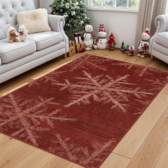 Discover Lahome Snowflake Christmas Area Rugs, 4x6 Indoor Christmas Rug for Bedroom Non Slip Washable Living Room Rugs Holiday Decor Soft Red Rug Throw Carpet for Entryway Kitchen Dining Room